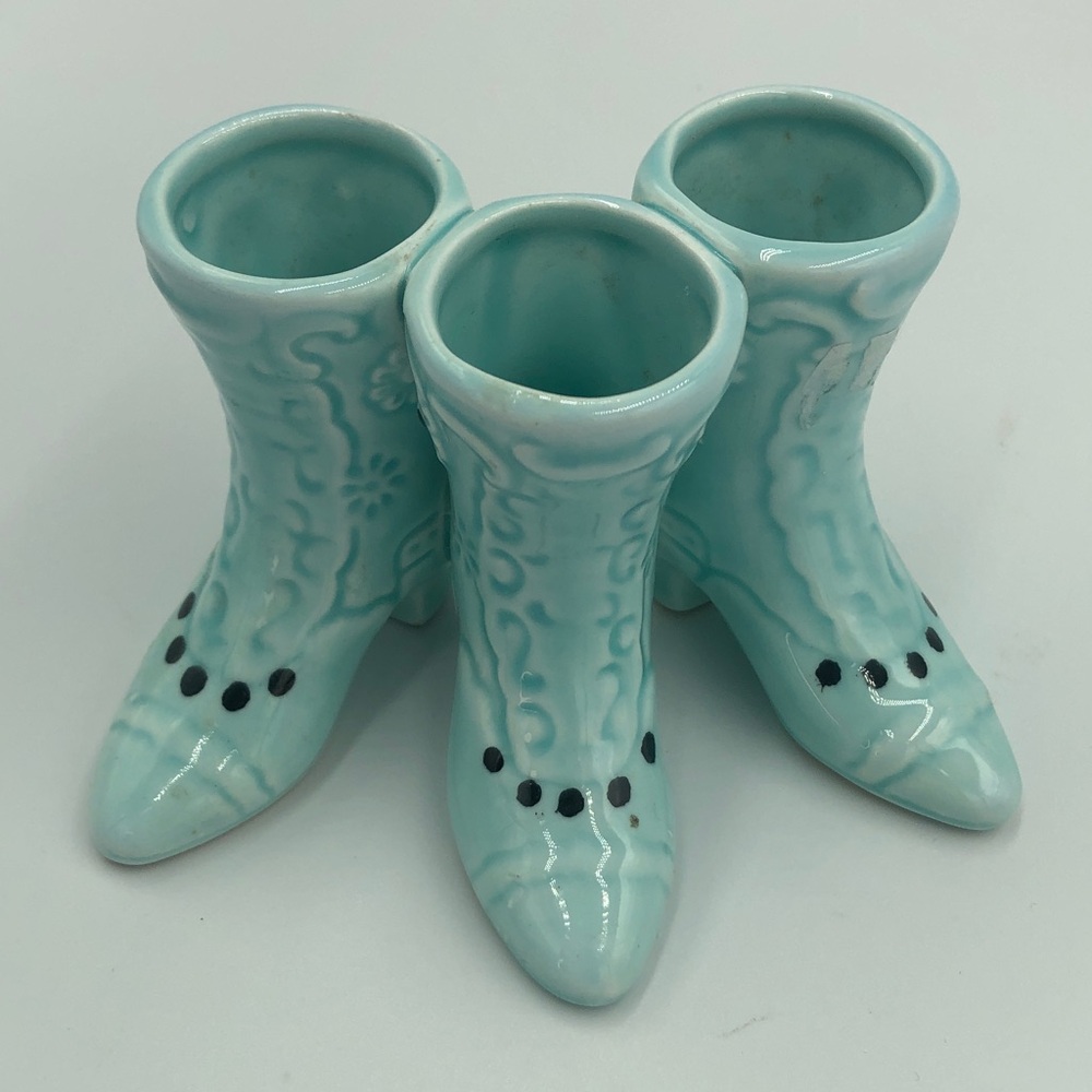Cowgirl Boots Bud Vase Turquoise Ceramic